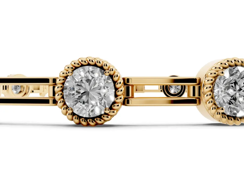 Round Lab-Grown Diamond Milgrain Bezel Tennis Bracelet | Open Link Band | Yellow Gold