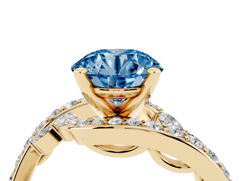 Round Bypass Engagement Ring Setting for a Fancy Blue Lab-Grown Diamond | Yellow Gold