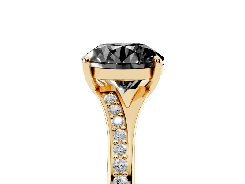 Round Pavé Solitaire Engagement Ring Setting for a Black Center | Sweeping Shoulders | Yellow Gold