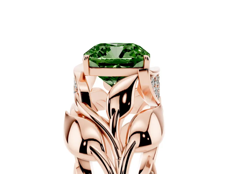 Cushion Cut Leaf Bypass Engagement Ring Setting for a Fancy Green Lab-Grown Diamond | Rose Gold
