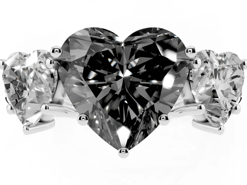 Fancy Black Heart Cut Diamond Three-Stone Ring Set in Silver with Pavé Band
