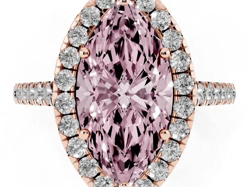 Marquise Halo Engagement Ring Setting for a Fancy Pink Lab-Grown Diamond | Pave Shoulders | Rose Gold