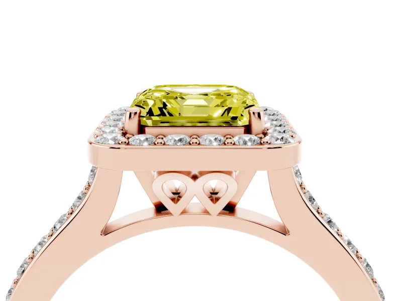 Asscher Cut Halo Engagement Ring Setting for a Fancy Yellow Lab-Grown Diamond | Rose Gold - Design NV-24729