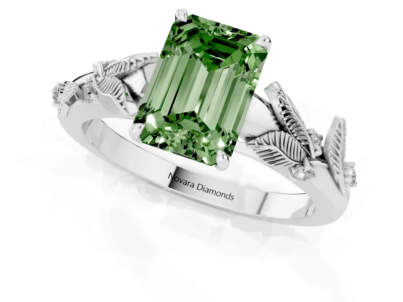 Emerald Cut Leaf Solitaire Engagement Ring Setting for a Fancy Green Lab-Grown Diamond | Platinum