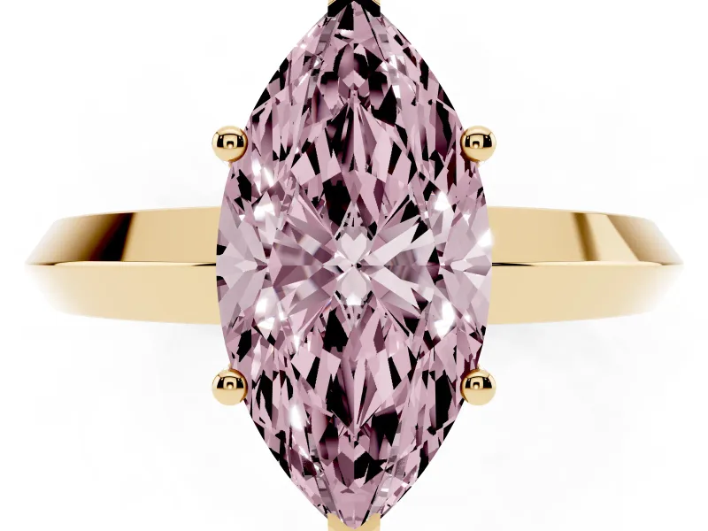 Fancy Pink Marquise Cut Diamond Solitaire Engagement Ring Set in Yellow gold with Flat Band and Prong Setting
