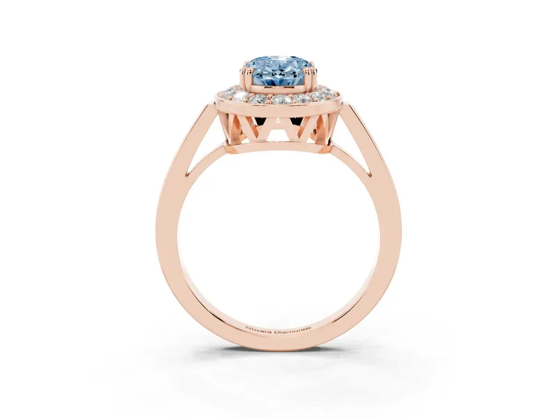 Oval Halo Engagement Ring Setting for a Fancy Blue Lab-Grown Diamond | Polished Halo Rim | Rose Gold