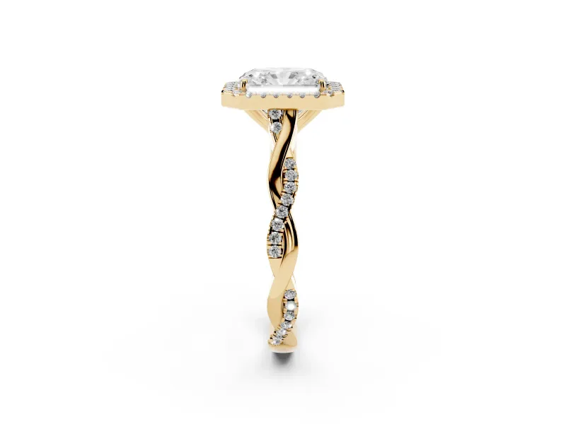 Radiant Cut Halo Engagement Ring Setting | Pavé Twist Band | Yellow Gold
