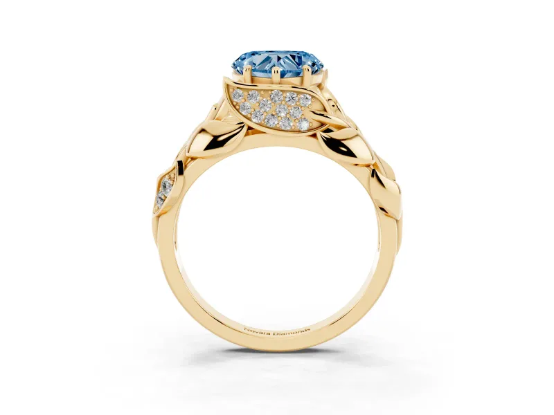 Heart-Shaped Leaf Bypass Engagement Ring Setting for a Fancy Blue Lab-Grown Diamond | Yellow Gold