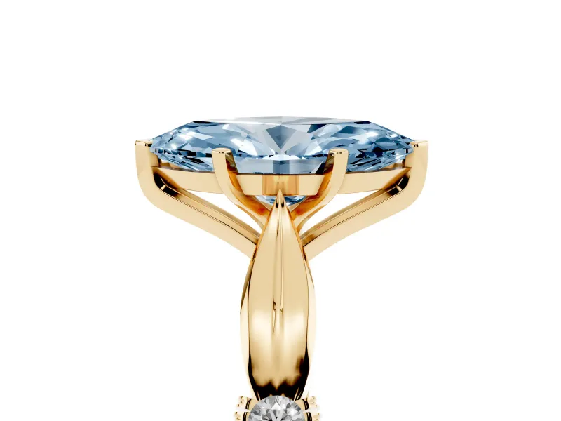 Marquise Floral Solitaire Engagement Ring Setting for a Fancy Blue Lab-Grown Diamond | Yellow Gold