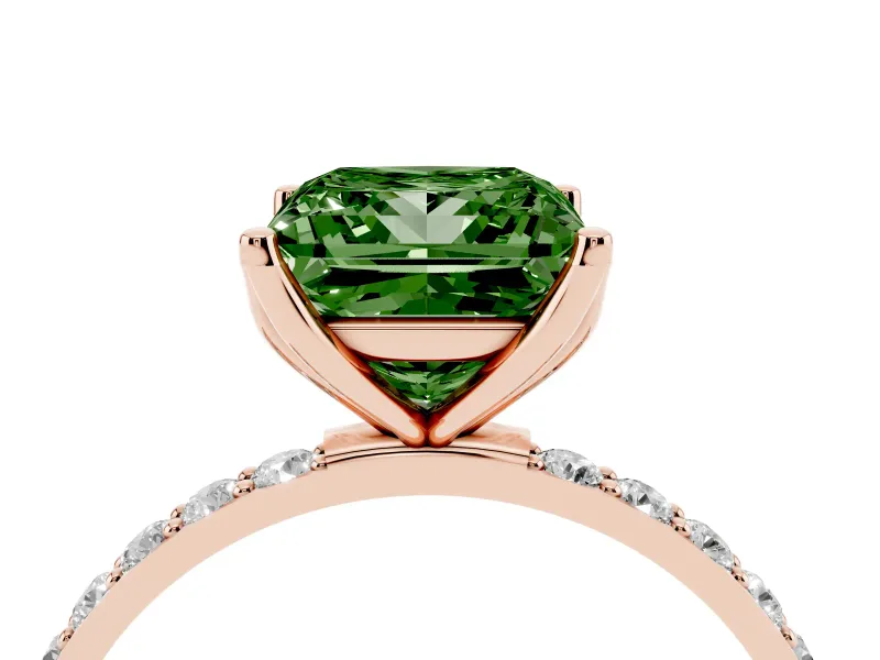 Princess Cut Pave Solitaire Engagement Ring Setting for a Fancy Green Lab-Grown Diamond | Slim Band | Rose Gold