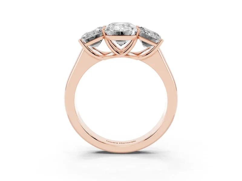 Emerald Cut Three Stone Engagement Ring Setting | Basket Prong Heads | Rose Gold