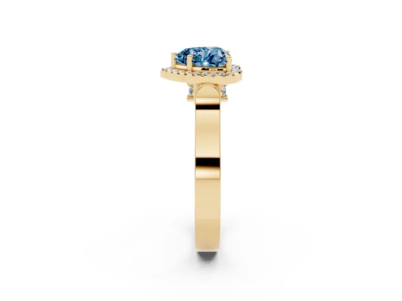 Heart-Shaped Halo Engagement Ring Setting for a Fancy Blue Lab-Grown Diamond | Pointed Pave Shoulders | Yellow Gold