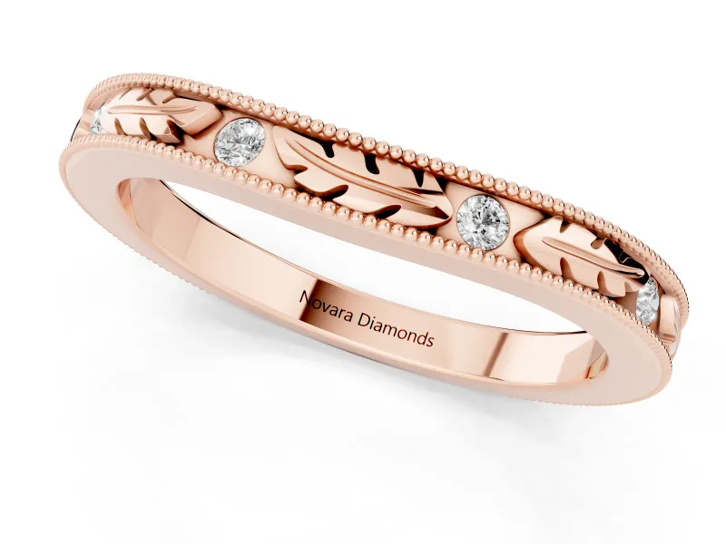 Round Diamond Bezel Eternity Band Set in Rose gold with Milgrain Detailing