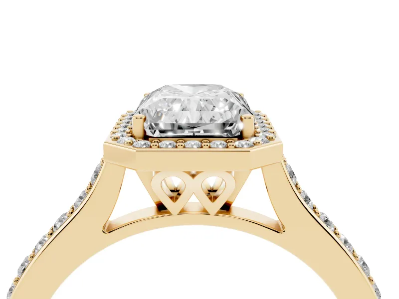 Radiant Cut Pavé Halo Engagement Ring Setting | Yellow Gold