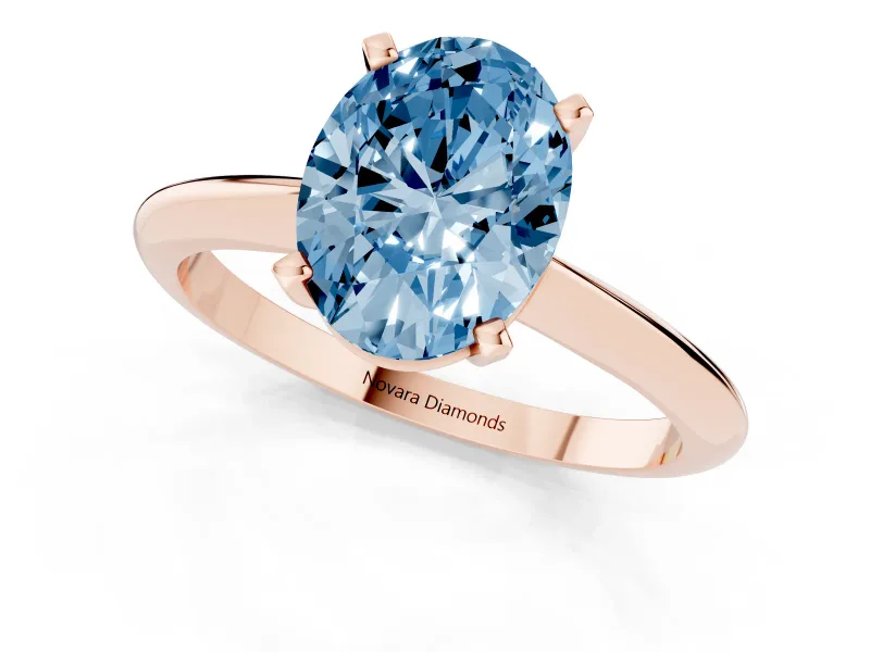 Oval Solitaire Engagement Ring Setting for a Fancy Blue Lab-Grown Diamond | Rose Gold