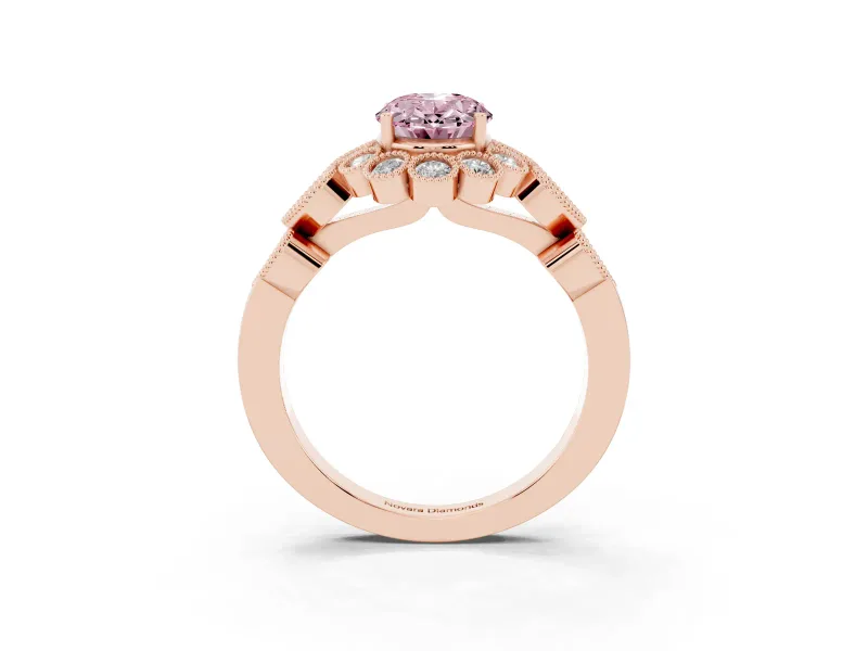 Oval Scalloped Halo Engagement Ring Setting for a Fancy Pink Lab-Grown Diamond | Heart Pavé Band | Rose Gold