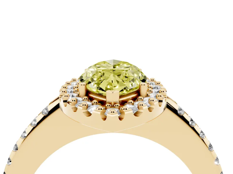 Marquise Pave Halo Engagement Ring Setting for a Fancy Yellow Lab-Grown Diamond | Pave Band | Yellow Gold