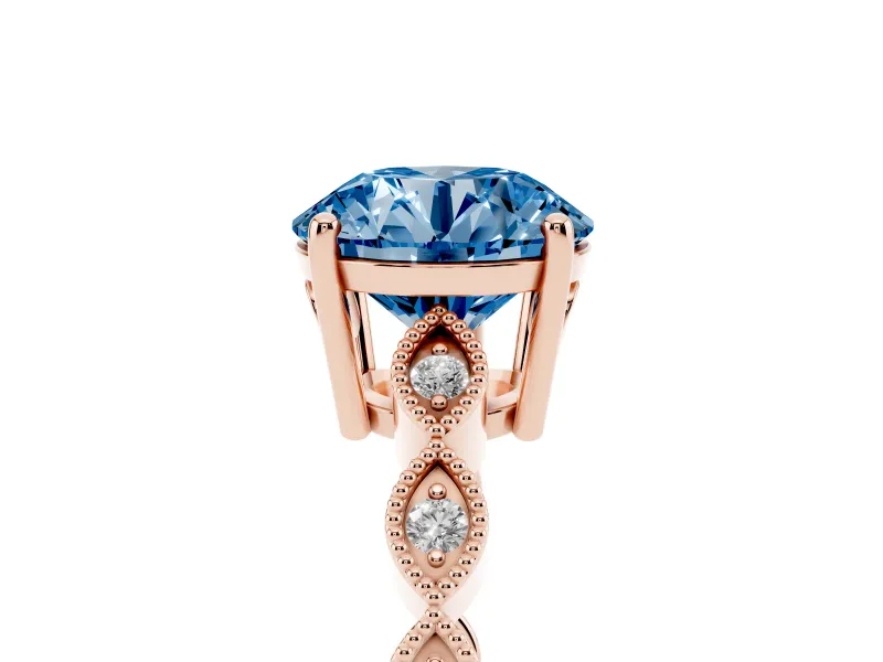 Round Milgrain Solitaire Engagement Ring Setting for a Fancy Blue Lab-Grown Diamond | Rose Gold