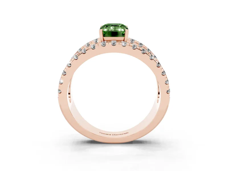 Emerald Cut Split Shank Pavé Engagement Ring Setting for a Fancy Green Lab-Grown Diamond | Rose Gold