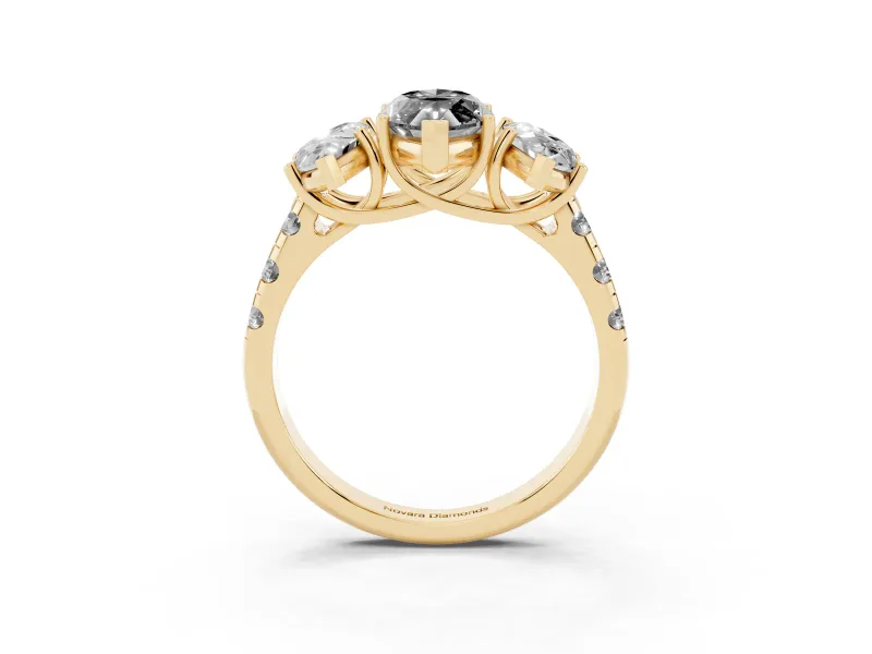 Marquise Three Stone Engagement Ring Setting for a Black Center | Accented Shoulders | Yellow Gold