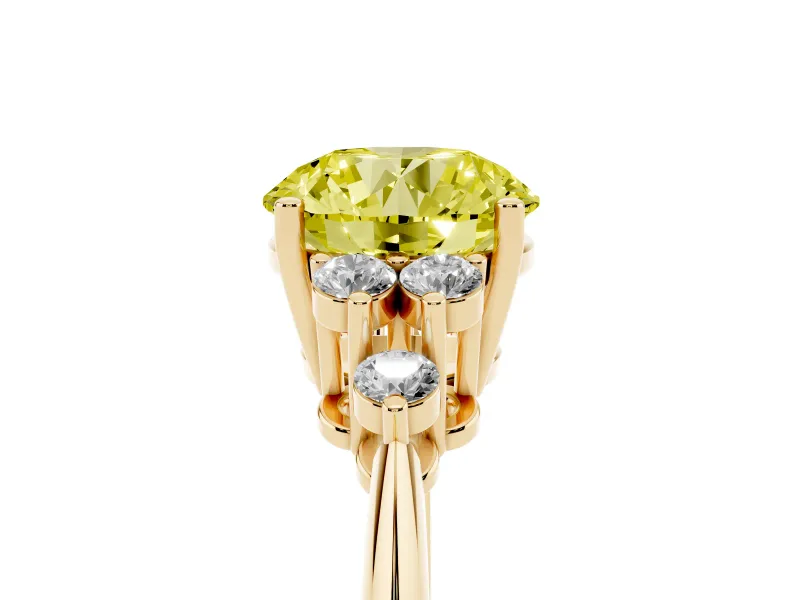 Round Cluster Accent Engagement Ring Setting for a Fancy Yellow Lab-Grown Diamond | Yellow Gold