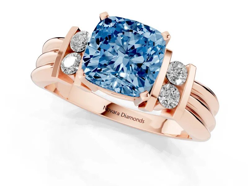 Cushion Cut Bar-Set Engagement Ring Setting for a Fancy Blue Lab-Grown Diamond | Rose Gold