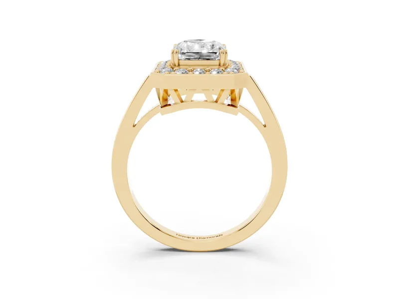 Radiant Cut Halo Engagement Ring Setting | Polished Halo Rim | Yellow Gold