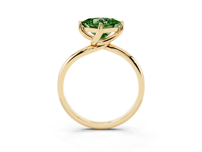 Princess Cut Bypass Solitaire Engagement Ring Setting for a Fancy Green Lab-Grown Diamond | Plain Band | Yellow Gold