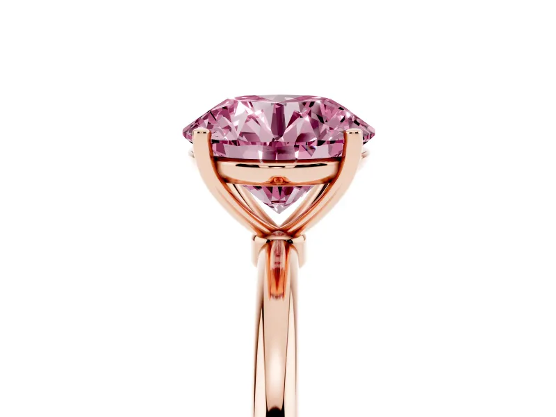 Round Thin Solitaire Engagement Ring Setting for a Fancy Pink Lab-Grown Diamond | Straight Plain Band | Rose Gold