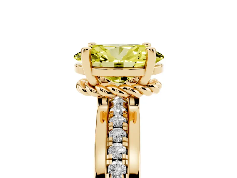 Oval Channel Set Solitaire Engagement Ring Setting for a Fancy Yellow Lab-Grown Diamond | Rope Collar Head | Yellow Gold