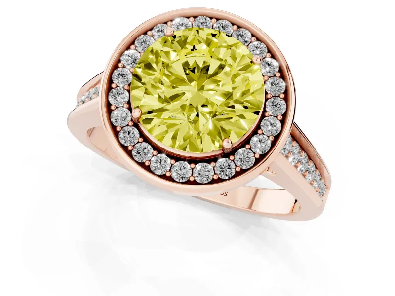 Round Rimmed Halo Engagement Ring Setting for a Fancy Yellow Lab-Grown Diamond | Rose Gold