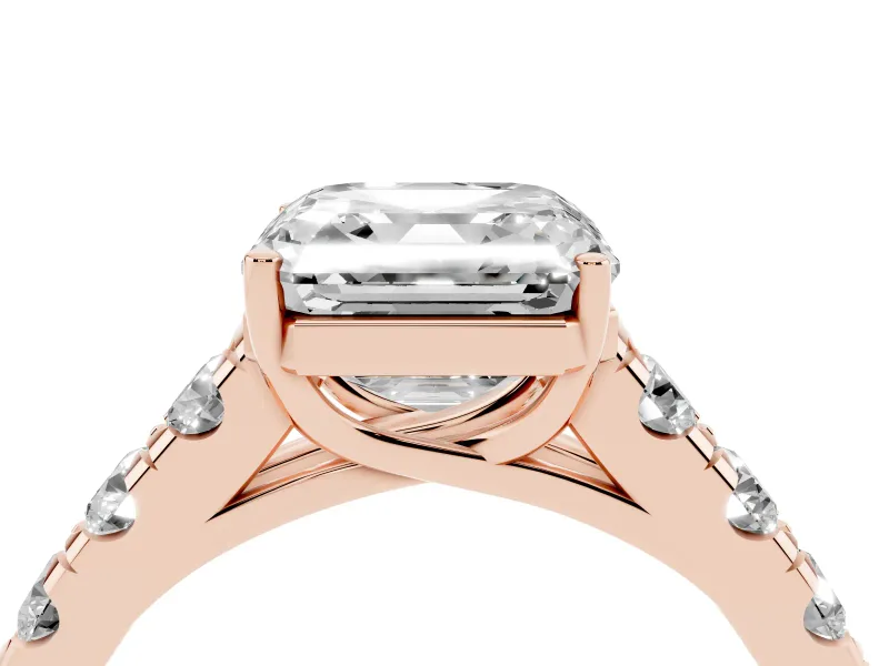 Asscher Cut Cut-Down Side Stone Engagement Ring Setting | Scalloped Shoulders | Rose Gold