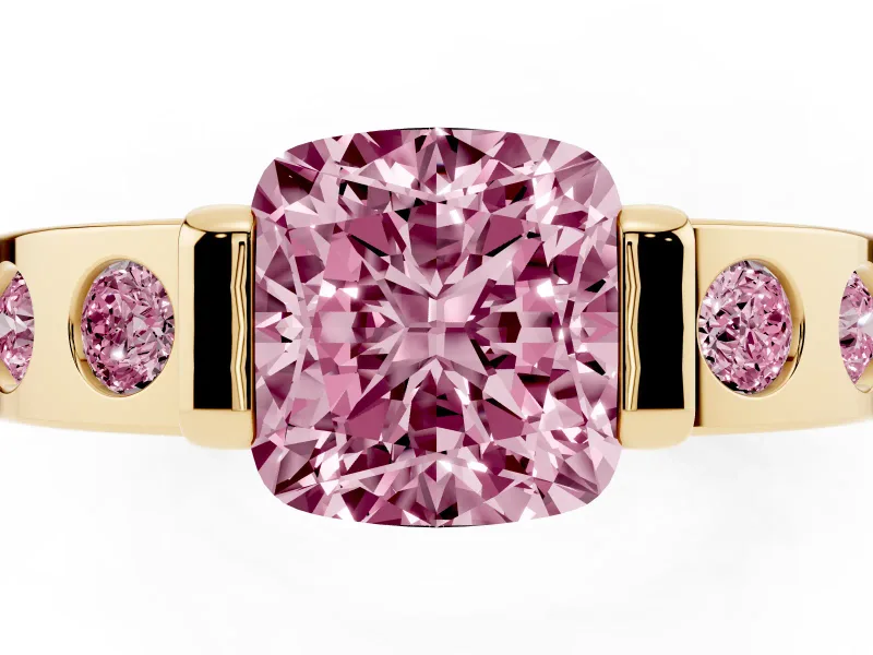 Cushion Cut Tension Style Engagement Ring Setting for a Fancy Pink Lab-Grown Diamond | Yellow Gold