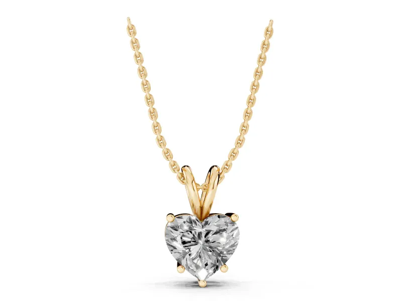 Heart-Shaped Lab-Grown Diamond Solitaire Pendant Necklace | V Bail | Yellow Gold