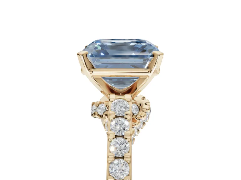 Asscher Cut Pavé Solitaire Engagement Ring Setting for a Fancy Blue Lab-Grown Diamond | Crossover Gallery | Yellow Gold