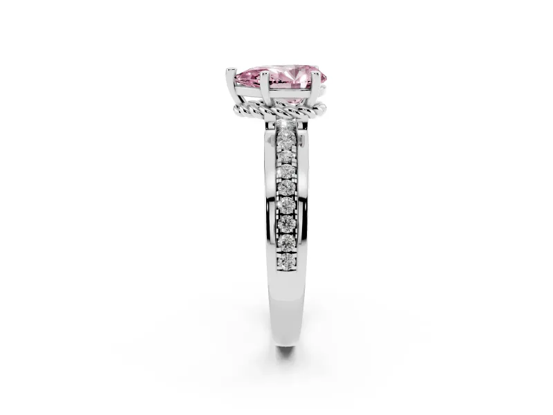 Fancy Pink Pear Cut Diamond Solitaire Ring Set in Platinum with Channel Set Band and Prong Setting