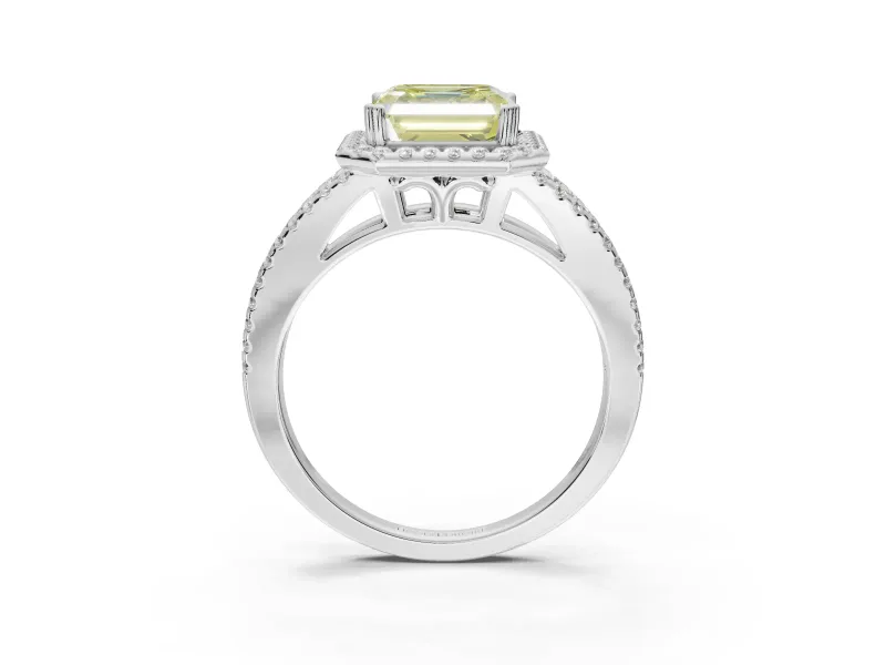 Asscher Cut Halo Engagement Ring Setting for a Fancy Yellow Lab-Grown Diamond | Sterling Silver - Design NV-24717