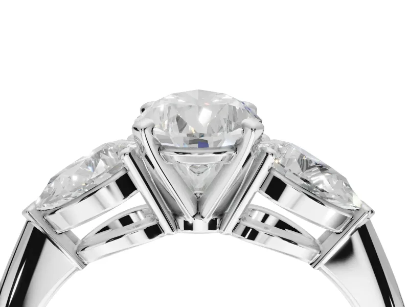 Pear-Shaped Three-Stone Engagement Ring Setting | Pear Side Stones | Sterling Silver