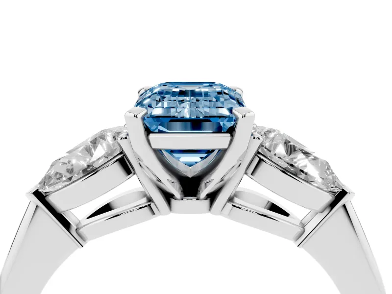 Emerald Cut 3-Stone Engagement Ring Setting for a Fancy Blue Lab-Grown Diamond | Platinum