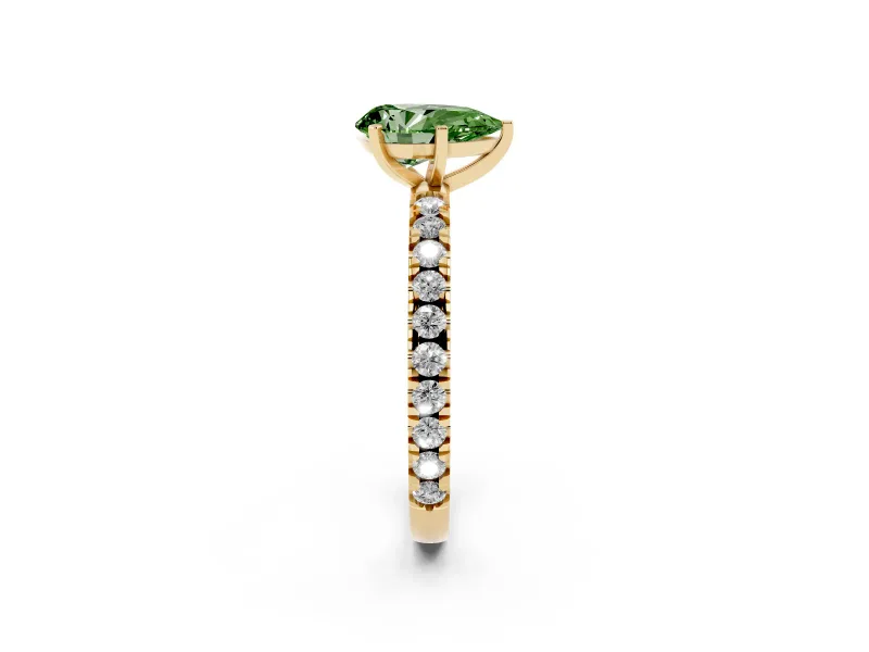 Pear-Shaped Pavé Solitaire Engagement Ring Setting for a Fancy Green Lab-Grown Diamond | Yellow Gold