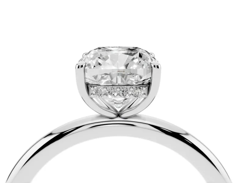 Cushion Cut Diamond Solitaire Ring Set in Silver with Thin Band and Prong Setting