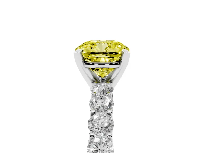 Cushion Cut Shared Prong Engagement Ring Setting for a Fancy Yellow Lab-Grown Diamond | White Gold