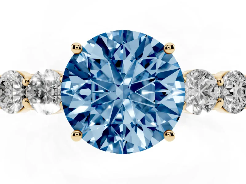 Round Close Set Five Stone Engagement Ring Setting for a Fancy Blue Lab-Grown Diamond | Yellow Gold