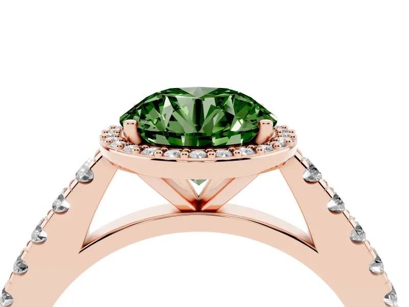Round Halo Pavé Engagement Ring Setting for a Fancy Green Lab-Grown Diamond | Rose Gold