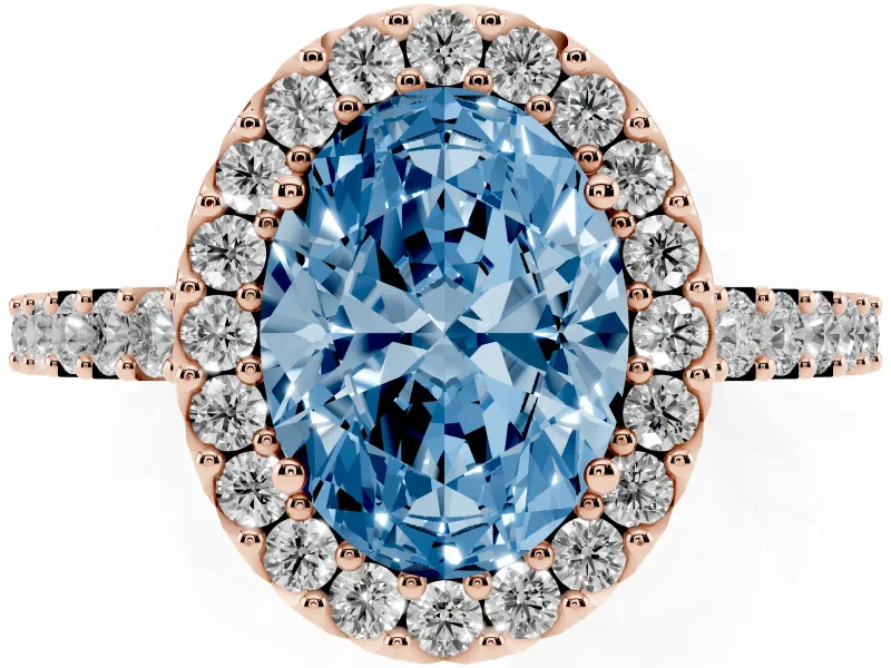 Oval Halo Engagement Ring Setting for a Fancy Blue Lab-Grown Diamond | Single Row Pavé Band | Rose Gold