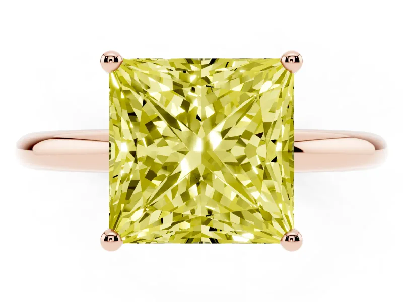 Princess Cut Hidden Halo Engagement Ring Setting for a Fancy Yellow Lab-Grown Diamond | Plain Band | Rose Gold