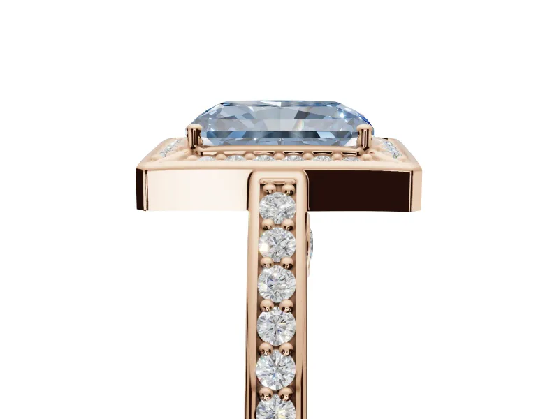 Radiant Cut Sectioned Halo Engagement Ring Setting for a Fancy Blue Lab-Grown Diamond | Rose Gold