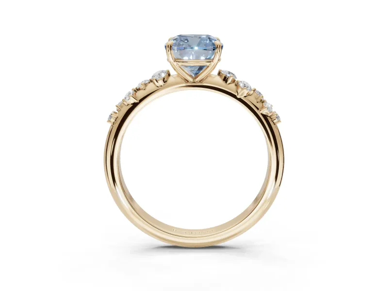 Cushion Cut Graduated Solitaire Engagement Ring Setting for a Fancy Blue Lab-Grown Diamond | Yellow Gold