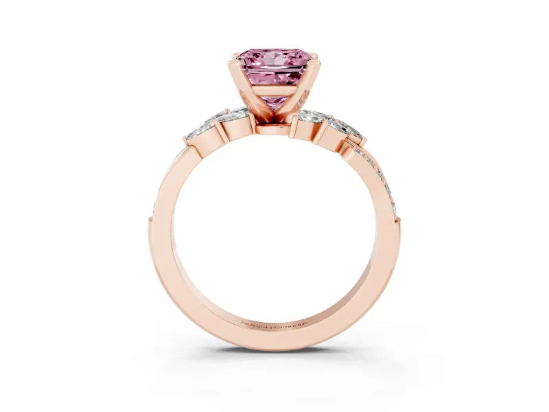 Fancy Pink Princess Cut Diamond Solitaire Ring Set in Rose gold with Marquise Twist Band and Prong Setting