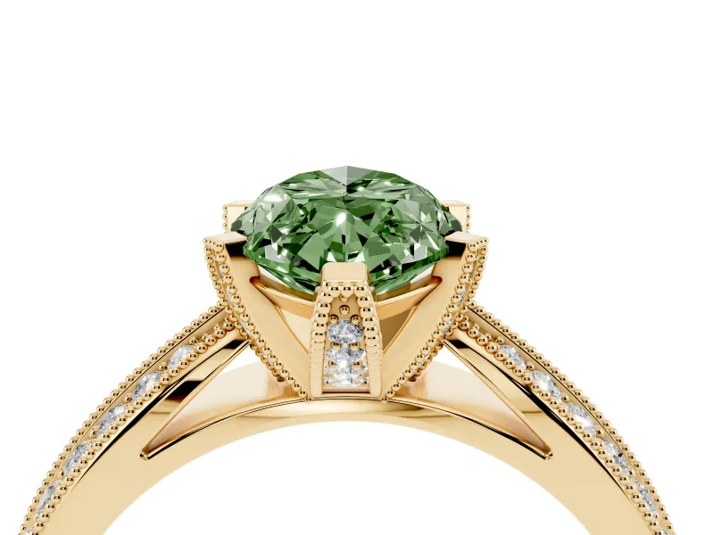 Marquise Milgrain Solitaire Engagement Ring Setting for a Fancy Green Lab-Grown Diamond | Hidden Halo | Yellow Gold